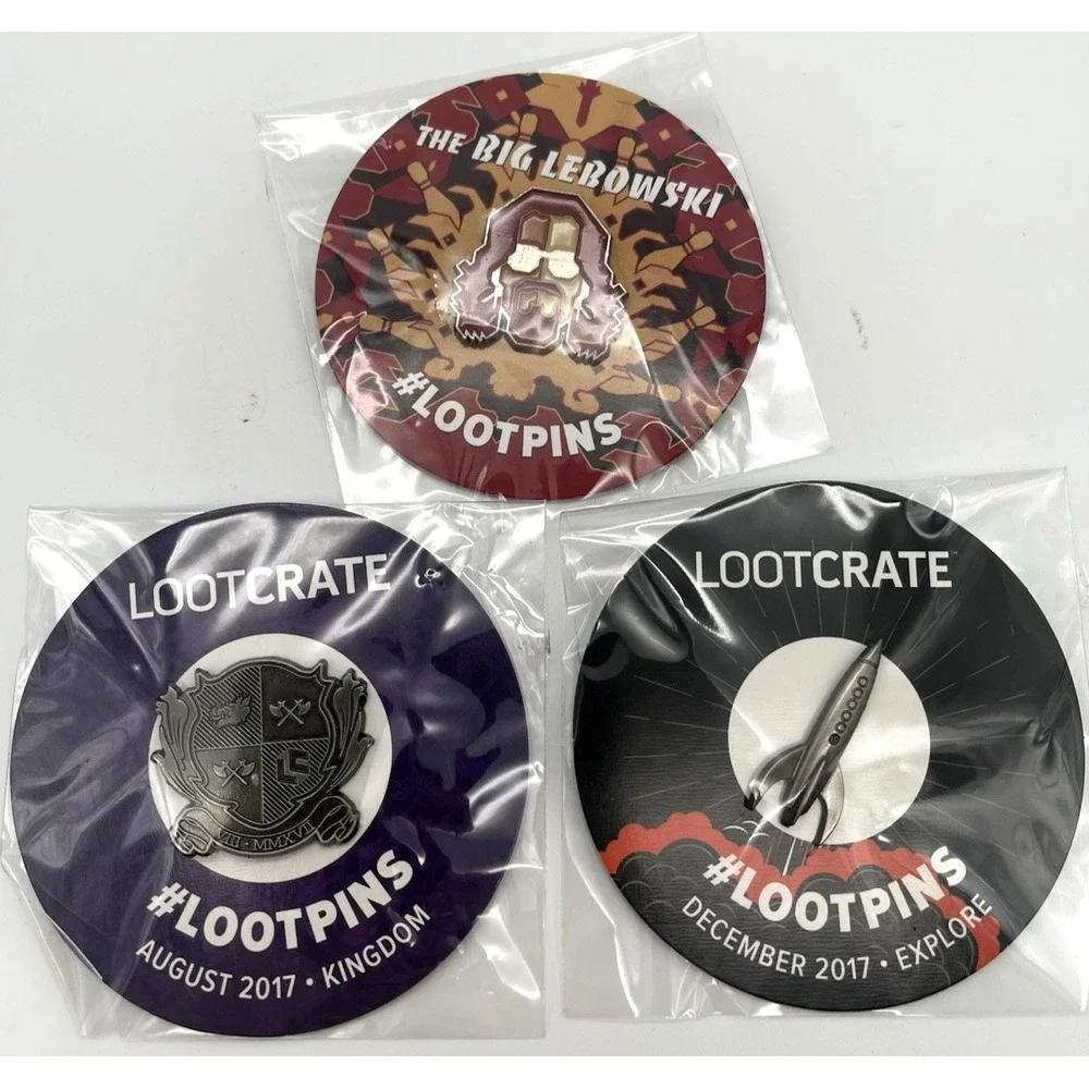 3‎ Loot Crate Pins 2018 The Big Lebowski, 2017 Kingdom & Explore Set of 3 Pins